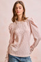 BiBi Textured Flower Knit Puff Shoulder Top