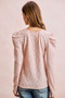 BiBi Textured Flower Knit Puff Shoulder Top
