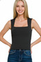 Zenana Ribbed Seamless Double Layered Square Neck Tank