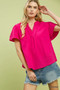 Umgee Seersucker Short Sleeve Top with Lace Trim