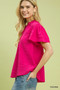 Umgee Seersucker Short Sleeve Top with Lace Trim