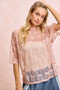 BiBi Bow Pattern Short Sleeves Boxy Mesh Top
