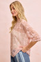 BiBi Bow Pattern Short Sleeves Boxy Mesh Top