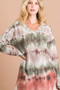 BiBi Brushed Tie Dye Looking Print V Neck Top