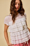 SO ME Ruffle Tiered Stretch Lace Short Sleeves Knit Top