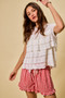 SO ME Ruffle Tiered Stretch Lace Short Sleeves Knit Top