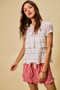 SO ME Ruffle Tiered Stretch Lace Short Sleeves Knit Top