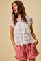 SO ME Ruffle Tiered Stretch Lace Short Sleeves Knit Top