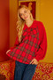 BiBi Plaid Buttoned Collared Top with Sweater Sleeve