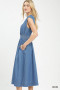 Umgee Denim Sleeveless Zip-Front Smocked Waist Midi Dress