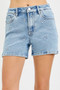 RISEN High Rise Denim Shorts with Embroidered Detail