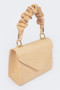 Faux Straw Top Handle Flap Bag