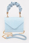 Faux Straw Top Handle Flap Bag