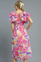 Umgee Floral Ruffled Cap Sleeve Midi Dress