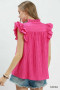 Umgee Textured Ruffle Sleeve Split V Neck Top
