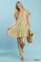 Umgee Floral Flutter Sleeve Tiered Dress