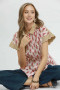 Umgee Block Print Button-Front Shirt with Contrast Stripe Point Collar