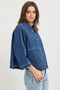 RISEN Double-Breasted Flowy Cropped Denim Jacket