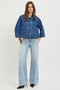 RISEN Double-Breasted Flowy Cropped Denim Jacket