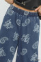 Umgee Denim Paisley Wide-Leg Pants