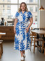 Plus Size Tropical Leaf Midi Dress​