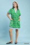 Umgee Printed Split Neck Short Sleeve Shift Dress