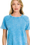 Zenana French Terry Washed Curved Hem Top