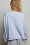 POL Exposed Outseam Crochet Patch V-Neck Sweatshirt with Open Wrap-Style Design