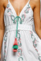 POL Embroidered Detail Tassel Tie Smocked Waist Midi Tiered Cami Dress