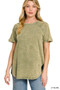 Zenana French Terry Washed Curved Hem Top