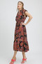 Umgee Mix Ruffle Sleeve Tropical Midi Dress