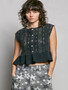 POL Round Neck Lace Sleeveless Top with Double Gauze Ruffle