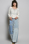 POL Square Neck Lace Long Balloon Sleeve Top
