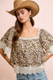 BiBi Leopard Lace Mix And Match Square Neckline Top
