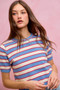 SO ME Stripe Knit Crew Neck Short Sleeves Sweater Top