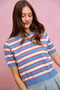 SO ME Stripe Knit Crew Neck Short Sleeves Sweater Top