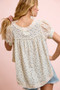 BiBi Floral Crinkle Neckdrop Short Sleeve Blouse Top