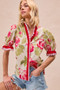 BiBi Floral Printed Woven Contrast Edge Ruffled Blouse