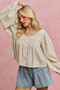SO ME Linen Blend Woven Long Sleeve With Smocking Top