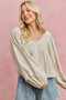 SO ME Linen Blend Woven Long Sleeve With Smocking Top