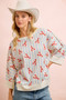 BiBi 4th Of July Lobsters Stripe Waffle Knit Sleeve Top