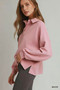 Umgee Brushed Waffle Polo Collared Pullover