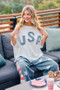 BiBi 4th Of July Usa Letter Patchwork French Terry Top