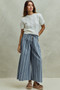 SO ME Mid Rise Stripe Denim Washed Pleat Wide Leg Pants