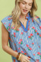 Umgee Striped Floral Ruffle Sleeve Top with Contrast Trim