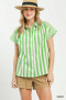Umgee Striped Button Front Flutter Sleeve Top