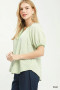 Umgee Checker Puff Sleeve Button Front Blouse