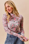 SO ME Floral Rose Print Mesh Sheer Layering Top