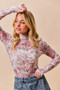 SO ME Floral Rose Print Mesh Sheer Layering Top