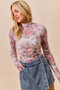 SO ME Floral Rose Print Mesh Sheer Layering Top